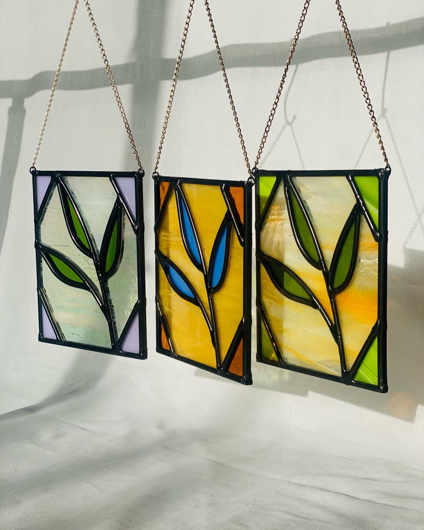 Leafy Stained Glass Window Hanging, Made to Order