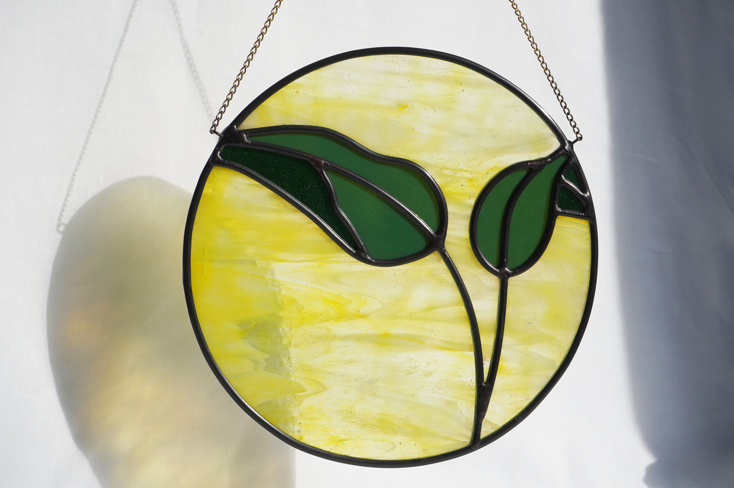Round Stained Glass Leafy Window Hanging, Made to Order