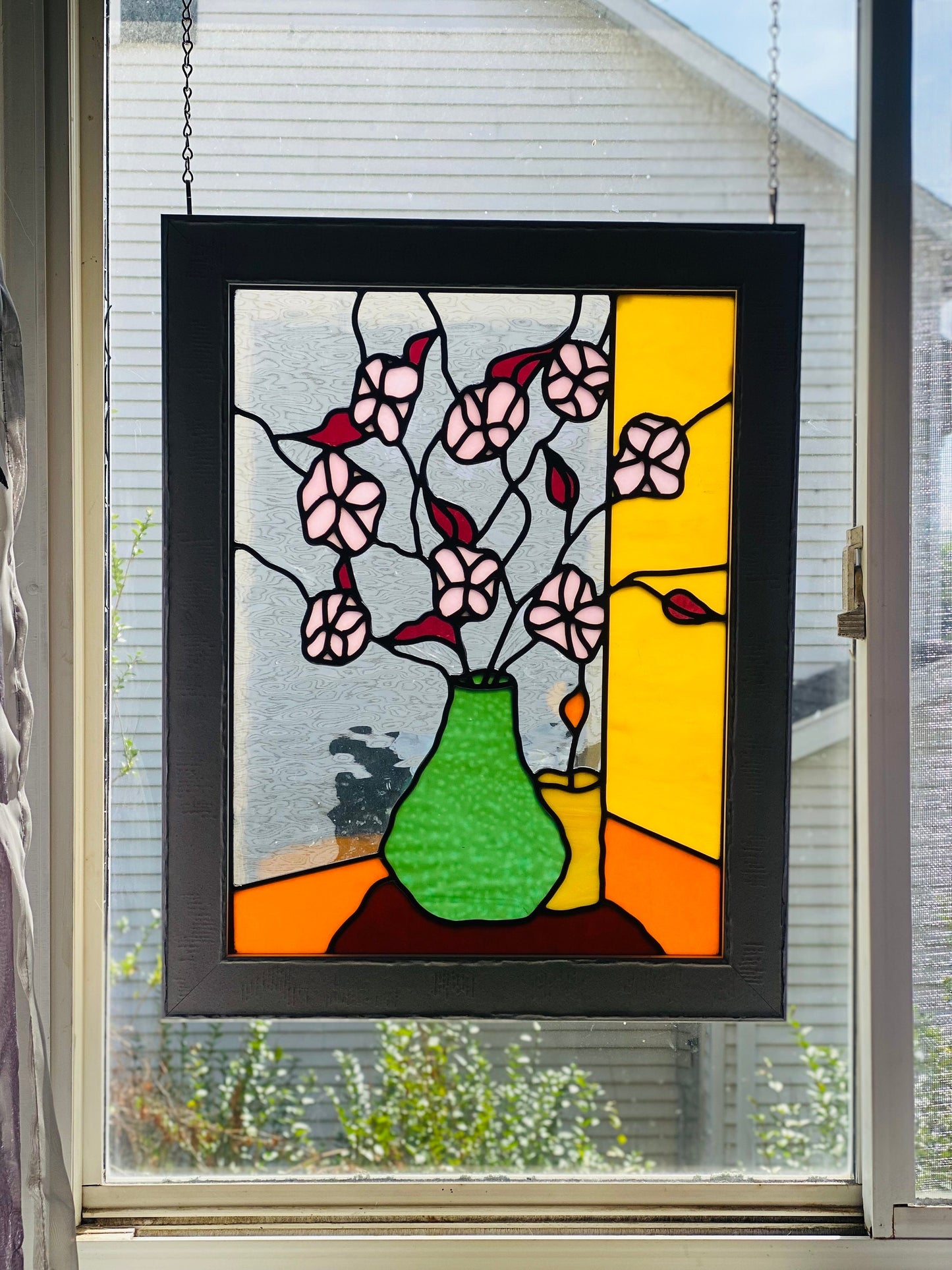 Flowery Vase Still Life Stained Glass Panel