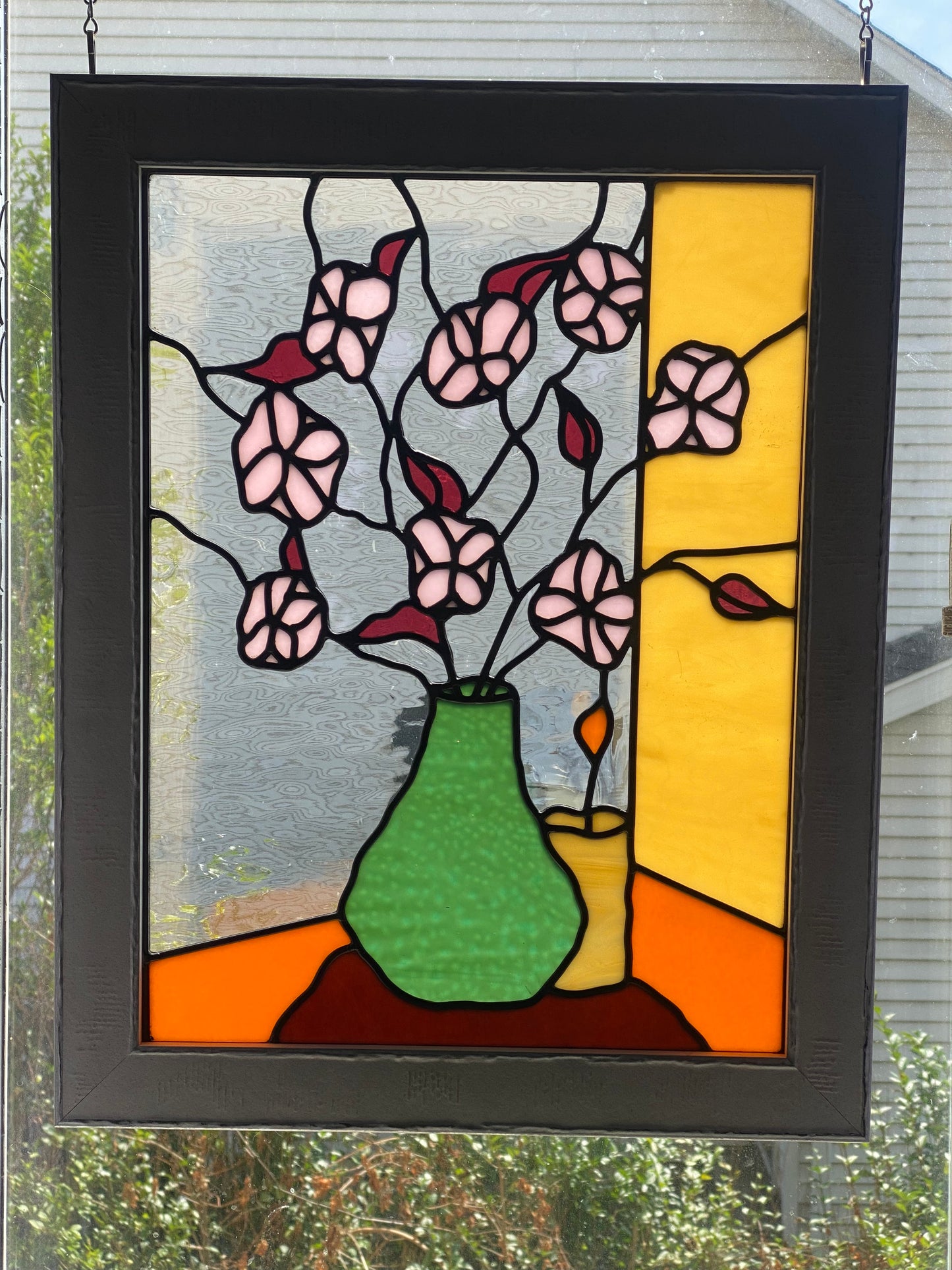Flowery Vase Still Life Stained Glass Panel