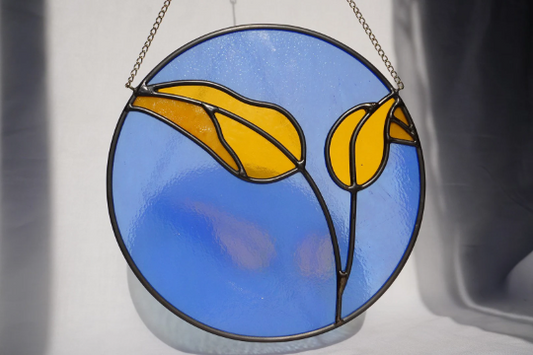 Round Stained Glass Leafy Window Hanging, Made to Order