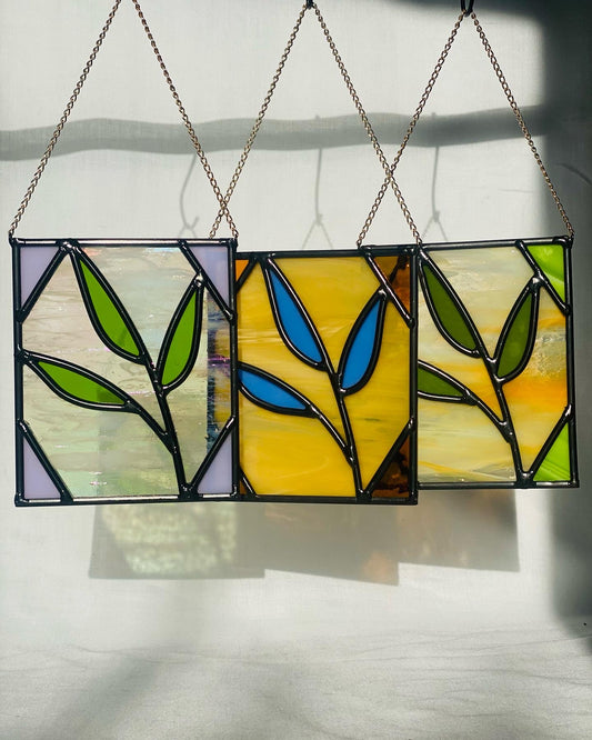 Leafy Stained Glass Window Hanging, Made to Order